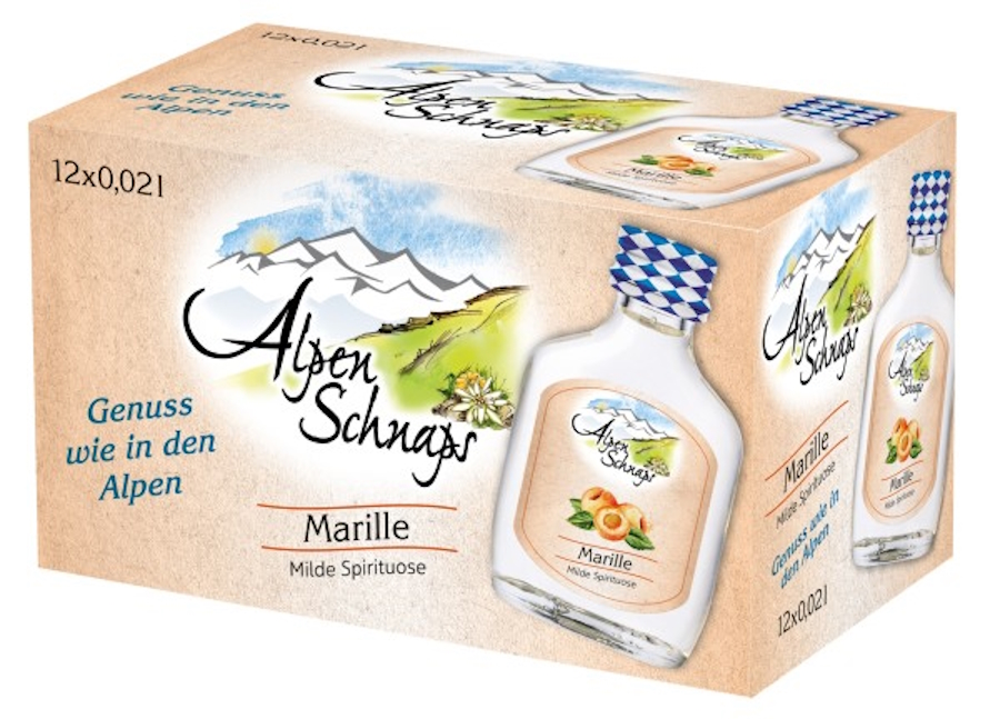 Alpenschnaps Marille 35% Vol. Glasflasche Alpenschnaps Marille 35% Vol. Glasflasche