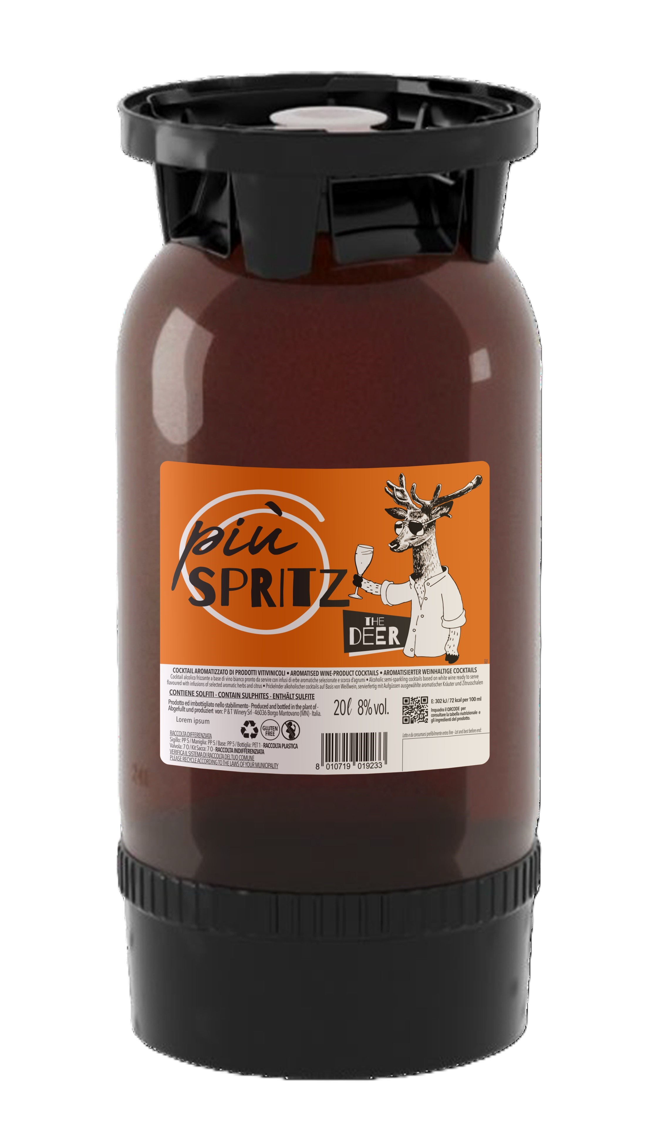 Serena Piu Spritz (pfandfrei) Trinkfertiger Aperitiv 8% Vol. Einweg-Poly-Kegfass, S-Type Anschluss