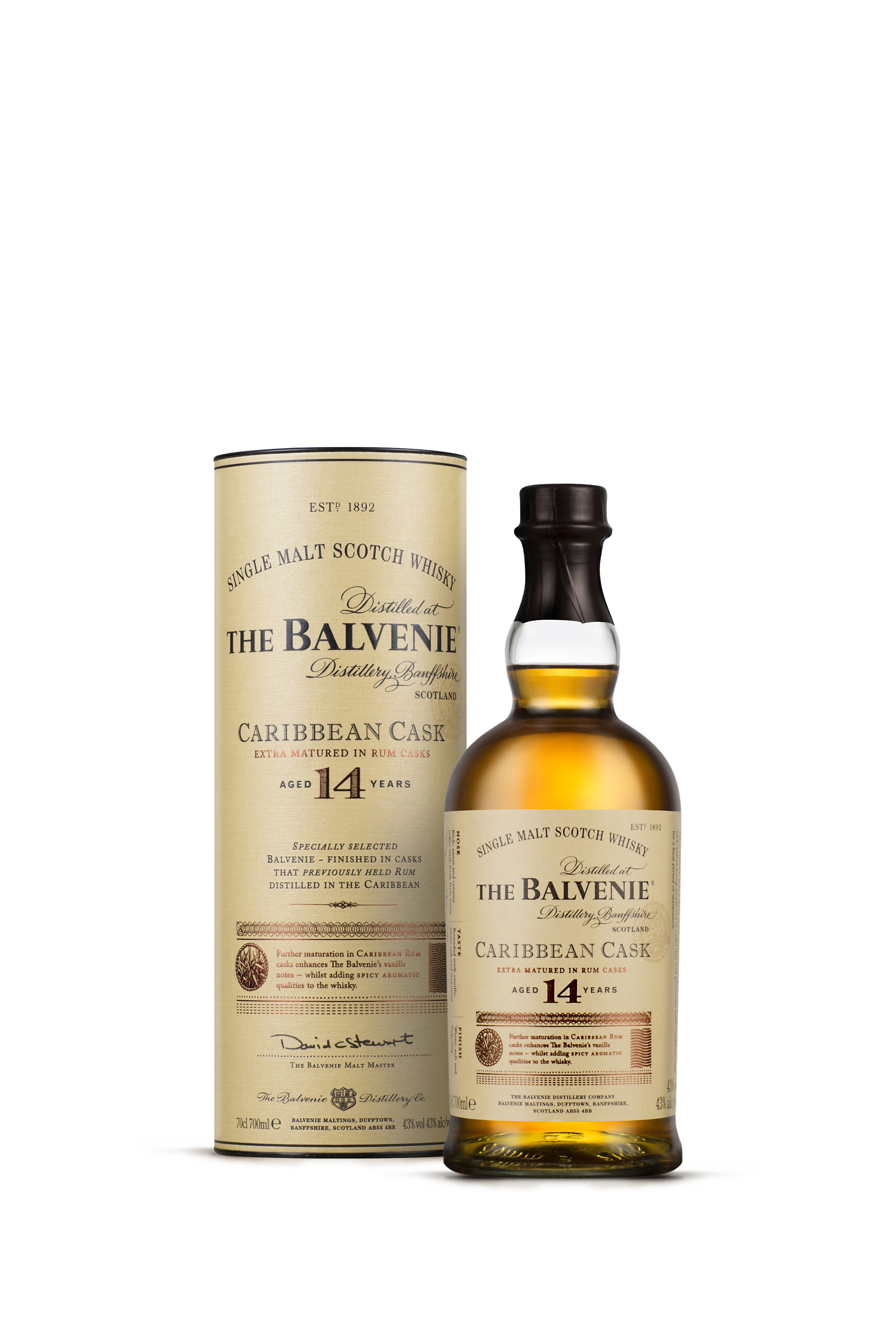 Balvenie 14 years Caribbean Cask Single Malt Scotch Whisky in GP 43% Vol. Balvenie 14 years Caribbean Cask Single Malt Scotch Whisky in GP 43% Vol.
