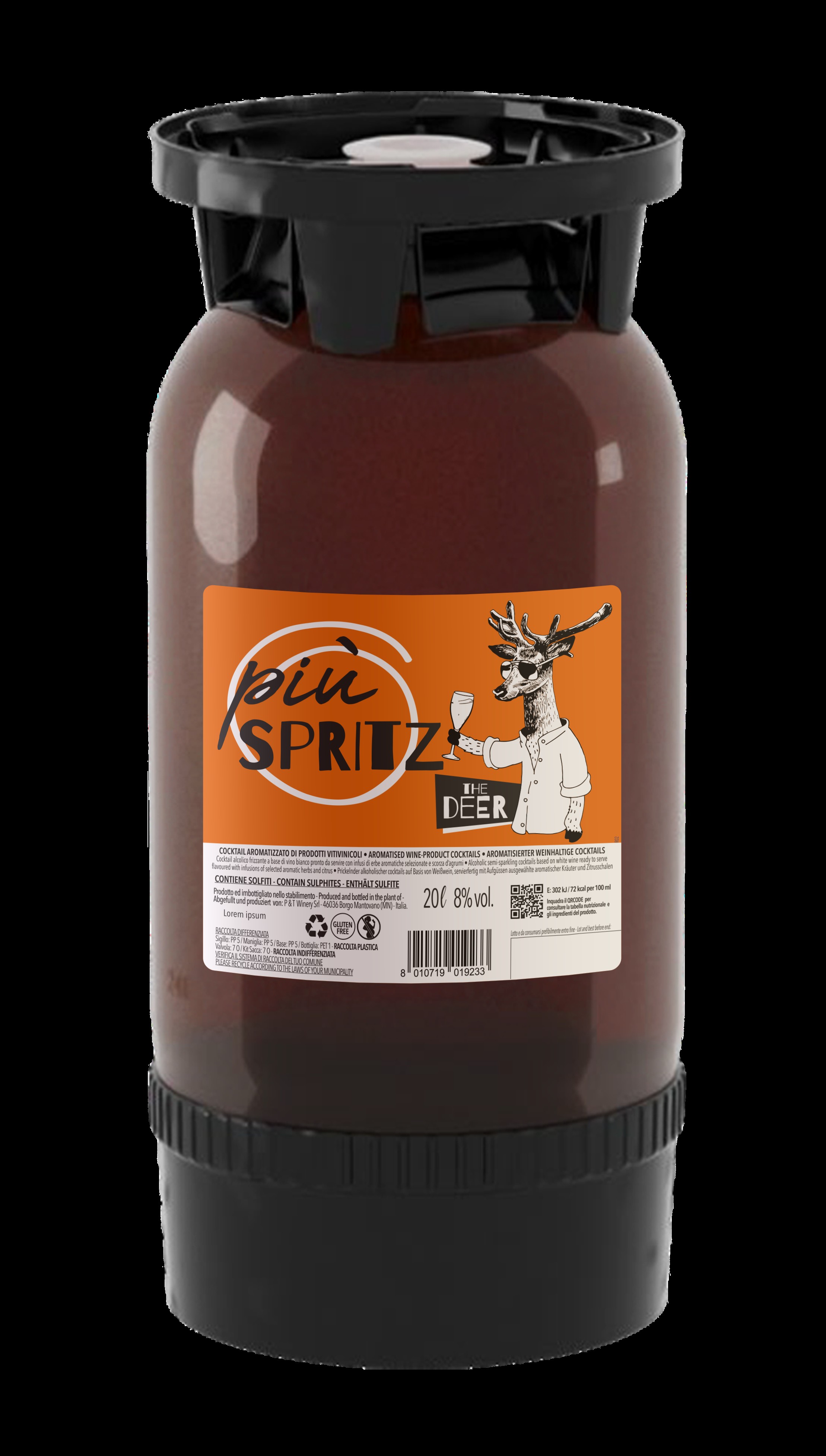 Serena Piu Spritz (pfandfrei) Trinkfertiger Aperitiv 8% Vol. Einweg-Poly-Kegfass, S-Type Anschluss